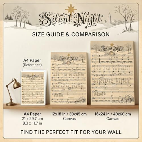 Unframed Vintage Christmas Carol Sheet Music Canvas Wall Art 12x18in Set of 3