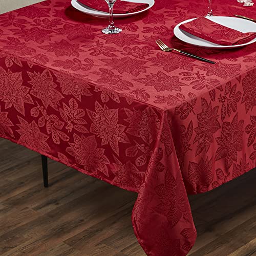 Kadut 60 x 84 Inch Poinsettia Red Tablecloth - Heavy Duty 100% Polyester for Christmas & Holiday Tables