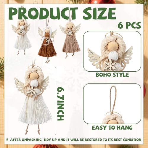 6 Pcs Boho Angel Christmas Ornaments Handmade Knit Tree Decor