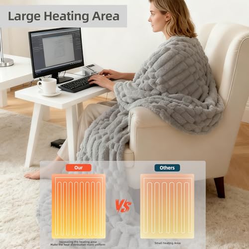 Eastsora Light Gray Electric Heated Blanket Throw 50x60 inches with 12 Levels, Auto Shut Off & Machine Washable