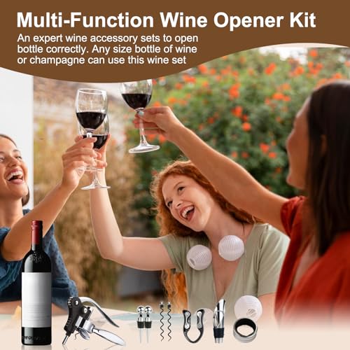 8-Piece Wine Bottle Opener Gift Set with Wooden Case - Corkscrew & Accessories