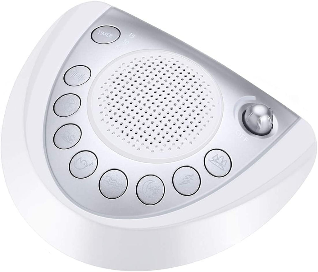 Raynic White Noise Machine - Portable Sleep Sound Device with 24 Soothing Sounds | USB Port & Timer, Silver