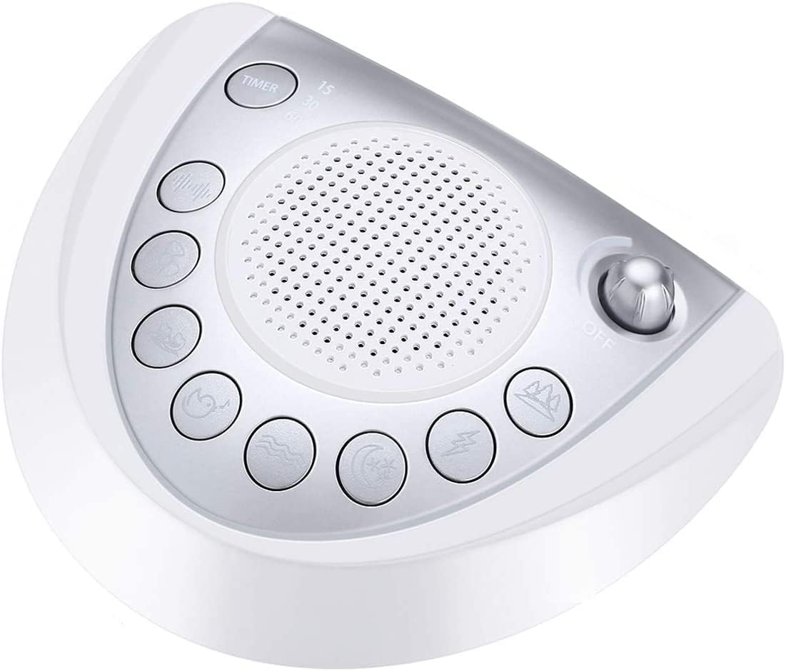 Raynic White Noise Machine - Portable Sleep Sound Device with 24 Soothing Sounds | USB Port & Timer, Silver