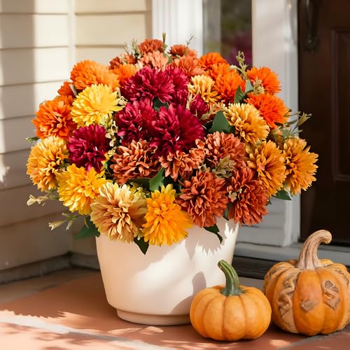 10 Pcs UV Resistant Artificial Mums - Realistic Faux Fall Flowers