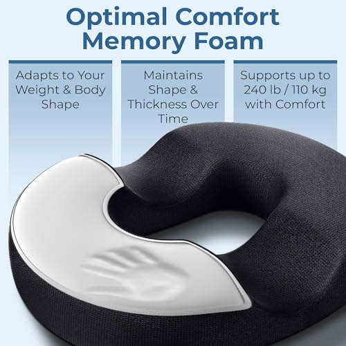 5 STARS UNITED Orthopedic Memory Foam Donut Seat Cushion for Tailbone Relief
