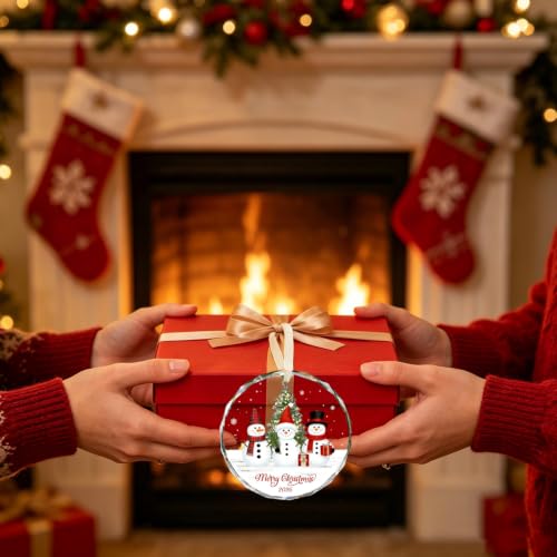 Merry Christmas Snowman Ornament 2026 - Clear Crystal Holiday Tree Decor, Set of 3