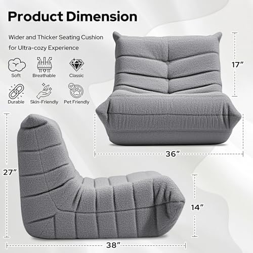 Teddy Fleece Bean Bag Chair - Ergonomic Floor Sofa for Living Room