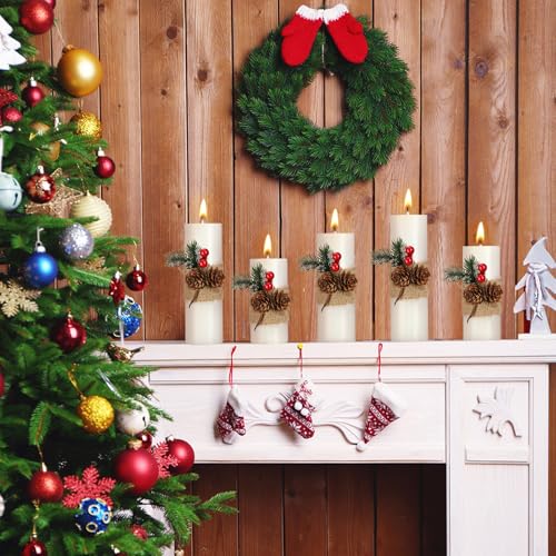 Conelist 5-Pack White Christmas Pillar Candles with Berries - 5 Sizes
