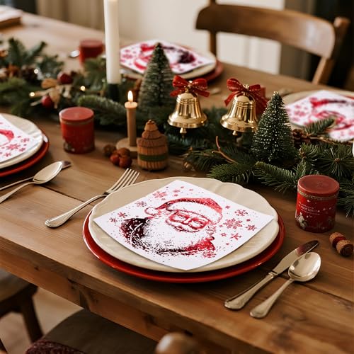 Wrapaholic 25-Pack Red Foil Santa Napkins 6.5 x 6.5in 2-Ply