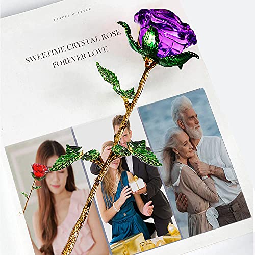 Purple Galaxy Crystal Rose Gift for Her with Gift Card - Infinity Flower for Women