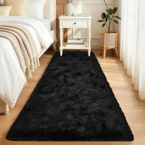 2x6 Black Fluffy Runner Rug, Soft Non-Slip Shag Carpet for Hallway Bedroom