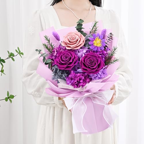 Preserved Flower Bouquet in Gift Box, Everlasting Real Floral Arrangement