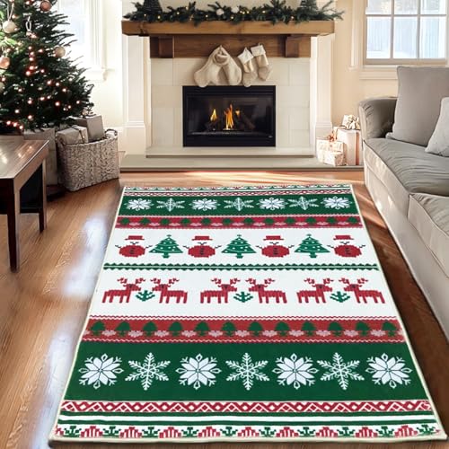 4x6 Red Deer Christmas Area Rug - Machine Washable Non-Slip Door Mat for Living Room & Hallway