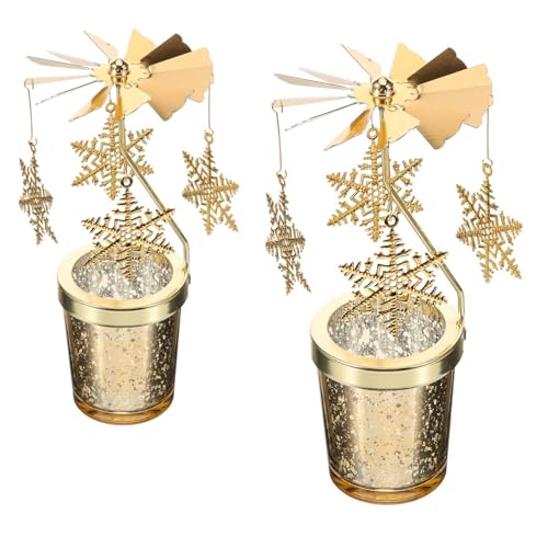 Rotating Christmas Carousel Candle Holder (2 Pack) - Gold Snowflake Tea Light Spinner