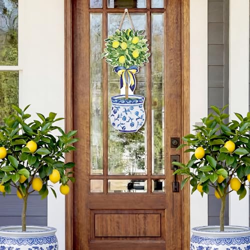 Chinoiserie Lemon Tree Wooden Door Hanger - Large Summer Front Door Decor