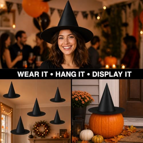 10 PCS Hanging Witch Hats for Halloween Decorations with Fishing Line