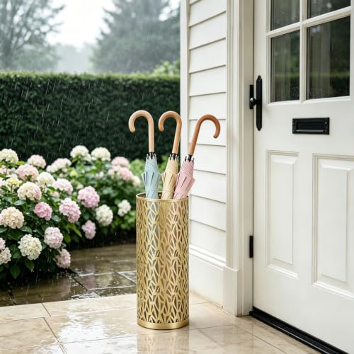 Gold Metal Round Umbrella Stand, Space-Saving Entryway Storage Rack