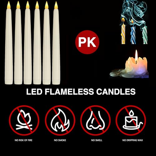 PILLOBOX Ivory Flameless Taper Candles with Remote, 3-Pack, 9.6in, 2AA Battery, 3D Flicker