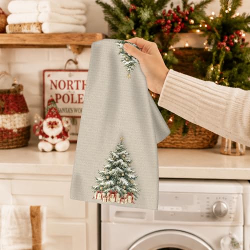 EGBTL Christmas Tree2 Wreath Kitchen Towels 16x24in Set of 2 - Rustic Snowy Holiday Dish Towels
