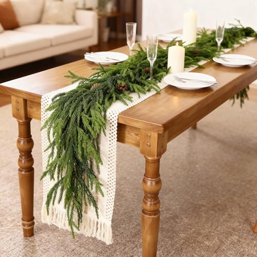 2PCS 6FT Lifelike Norfolk Pine Garland for Christmas Home Decor - Fake Holiday Wreath
