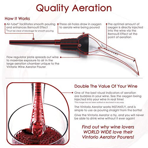 Wine Aerator Pourer and Decanter Spout - Premium Drip-Free Pourer (Black)