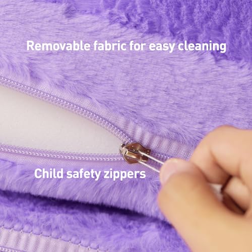 Foldable Toddler Flip Out Sofa Chair - Soft Plush Crown Kids Couch, Purple