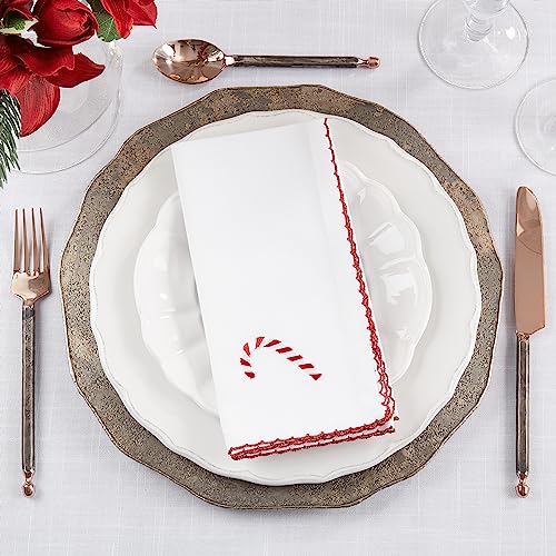 Festive Candy Cane Cotton Napkins Set of 4 - Christmas Table Decor