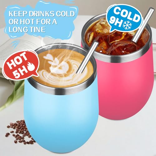 12oz Stainless Steel Wine Tumbler Set, 4-Pack Insulated Stemless Mugs