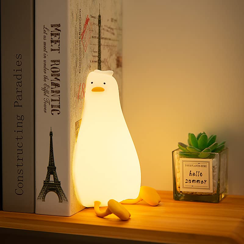 Cute LED Lying Flat Duck Night Light - Dimmable Squishy Touch Lamp
