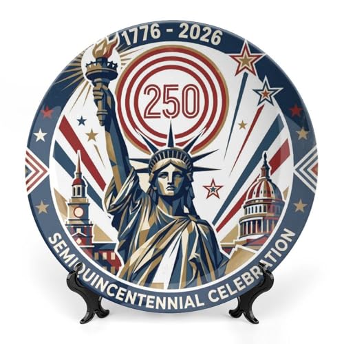 8-Inch Patriotic 250th Anniversary Decorative Plate with Display Stand