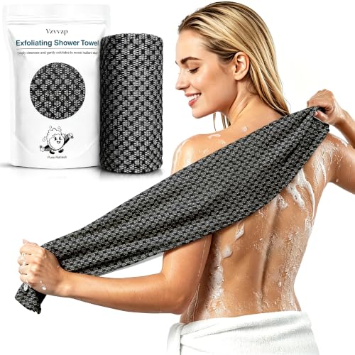 Vzvvzp Silver Ion Infused Exfoliating Bath Towel Black 45-inch Large
