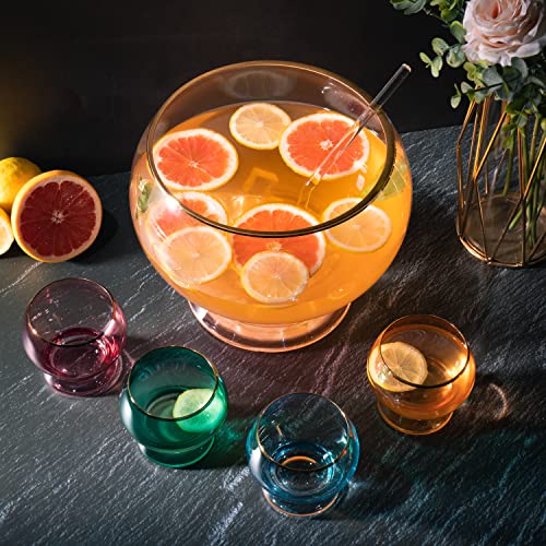 Colorful 1.7 Gallon Glass Punch Bowl Set with 4 Glasses and Ladle