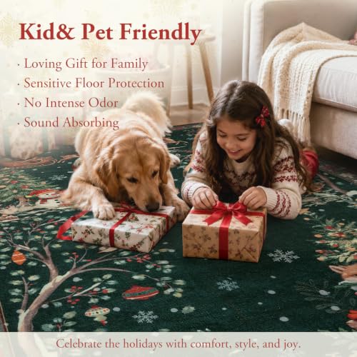 Beeiva Green Christmas Runner Rug 2x6 ft Non Slip Holiday Hallway & Kitchen Decor
