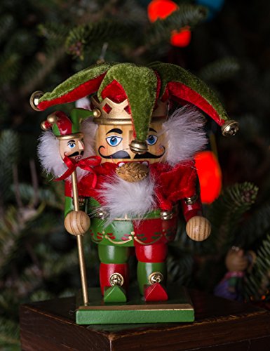 Clever Creations Red and Green Jester Wooden Nutcracker - 7 Inch Christmas Decor