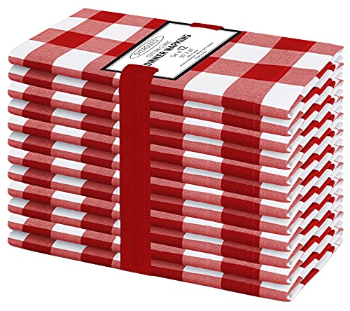 Cotton Clinic Red White Napkins 12 Pack 20x20 in - Gingham 100% Cotton
