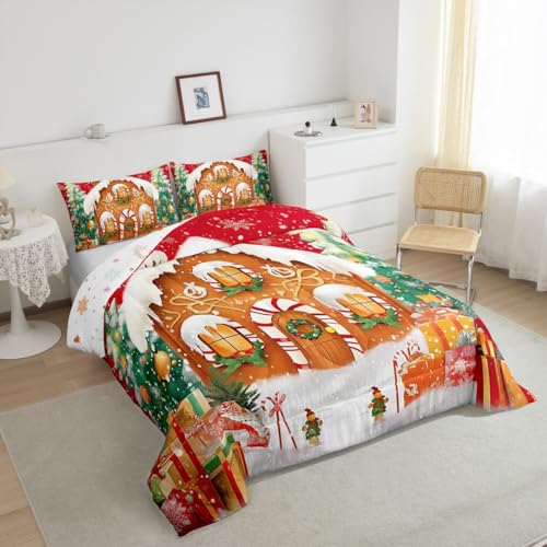 Feelyou Red Christmas Bedding Set Twin - 1 Comforter 68x90 + 1 Pillowcase 20x30