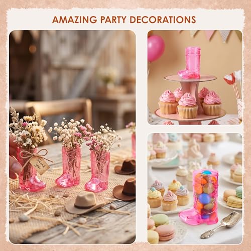 Pink Cowboy Boot Shot Glasses 12 Pcs - Mini Plastic Western Party Cups, 1 oz