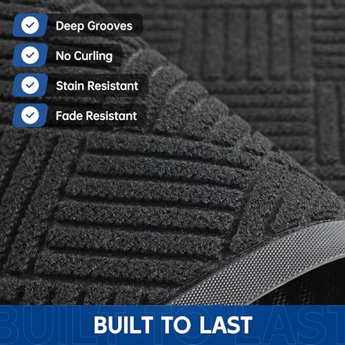 Naturei 3' x 5' Black Diamond Indoor Outdoor Heavy Duty Door Mat - Non-Slip, Stain & Fade Resistant Entryway Rug