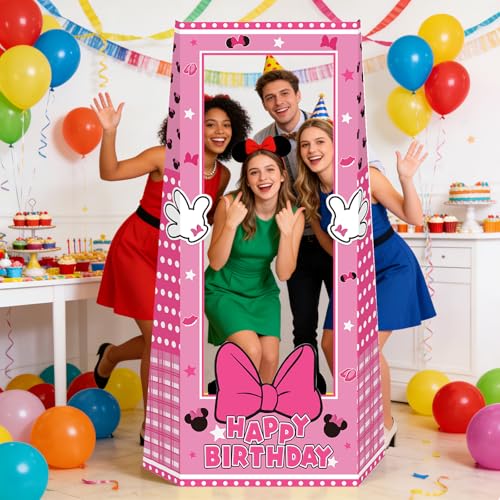 Large Pink Mouse Birthday Photo Booth Frame - 59-Inch Cardstock Prop