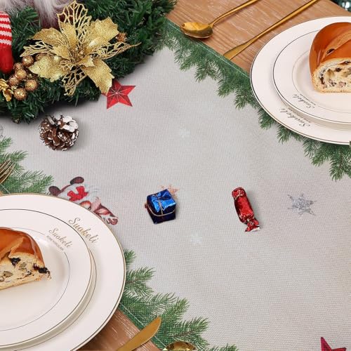 Bonhause Christmas Gnomes Table Runner 13x72 Inch with Pine Branches – Seasonal Holiday Kitchen Decor