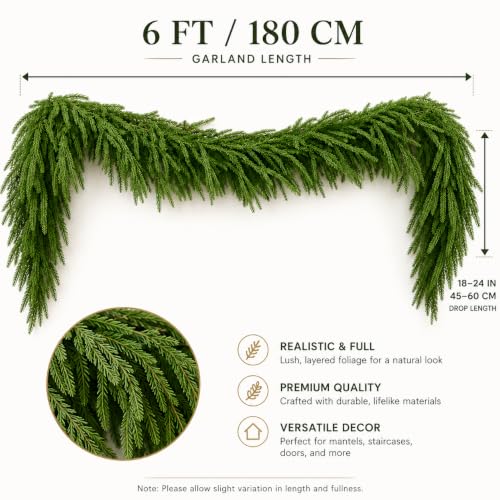 Real Touch Norfolk Pine Garland - 2 Pack 6FT Artificial Christmas Greenery