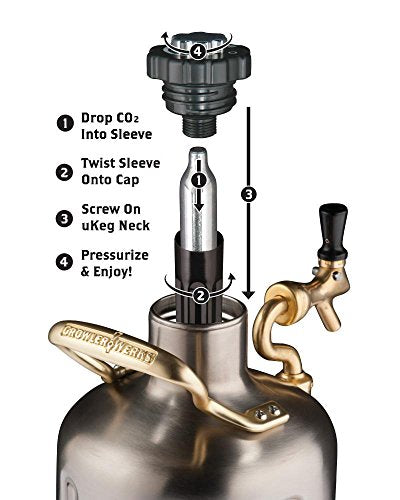 128 oz Stainless Steel Pressurized Beer Growler with CO2 Regulator