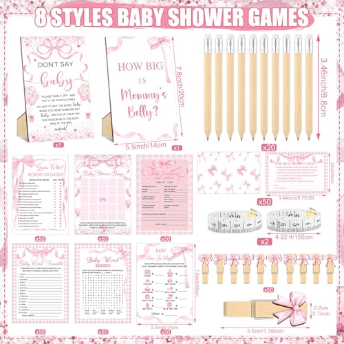 Funnymoom Pink Bow Baby Shower Games Set for Girls - 8 Fun Activities