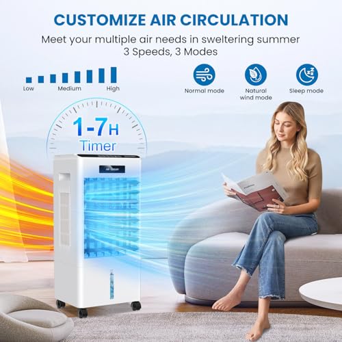 Portable Evaporative Air Cooler 8L 3-Speed Oscillation Remote Black