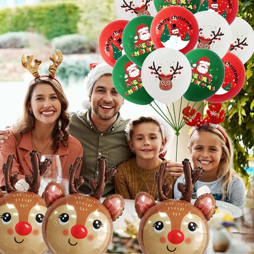 HADCKJA Reindeer Balloons - 15Pcs Christmas Balloon Kit (3 large reindeer foil + 12 assorted latex)