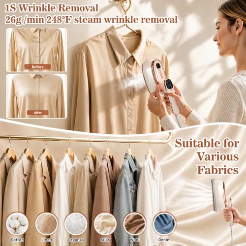 Portable Handheld Garment Steamer, 1500W Travel Fabric Iron with 8 Modes
