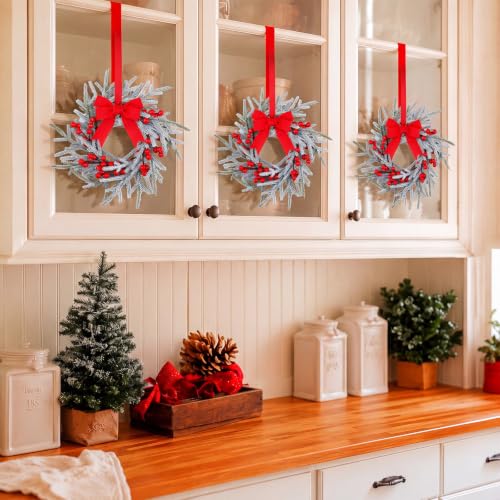8-Pack Mini Christmas Wreaths, 8.4-Inch Artificial Pine Candle Rings