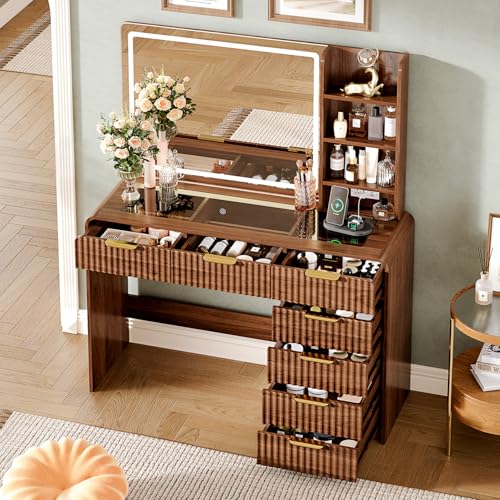 47.2-Inch Makeup Vanity Desk with Lighted Mirror, Charging Station & Drawers