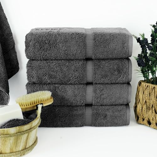 4-Piece Premium Turkish Cotton Bath Towel Set - Soft & Absorbent, Dark Gray