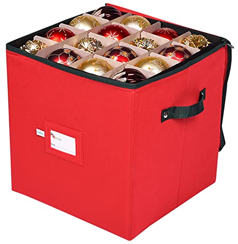Primode Red Christmas Ornament Storage Box with 4 Trays, Holds 64 Decorations